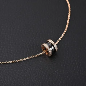 Bvlgari B.Zero1 necklace rose gold black ceramic diamond accents fine chain accessory