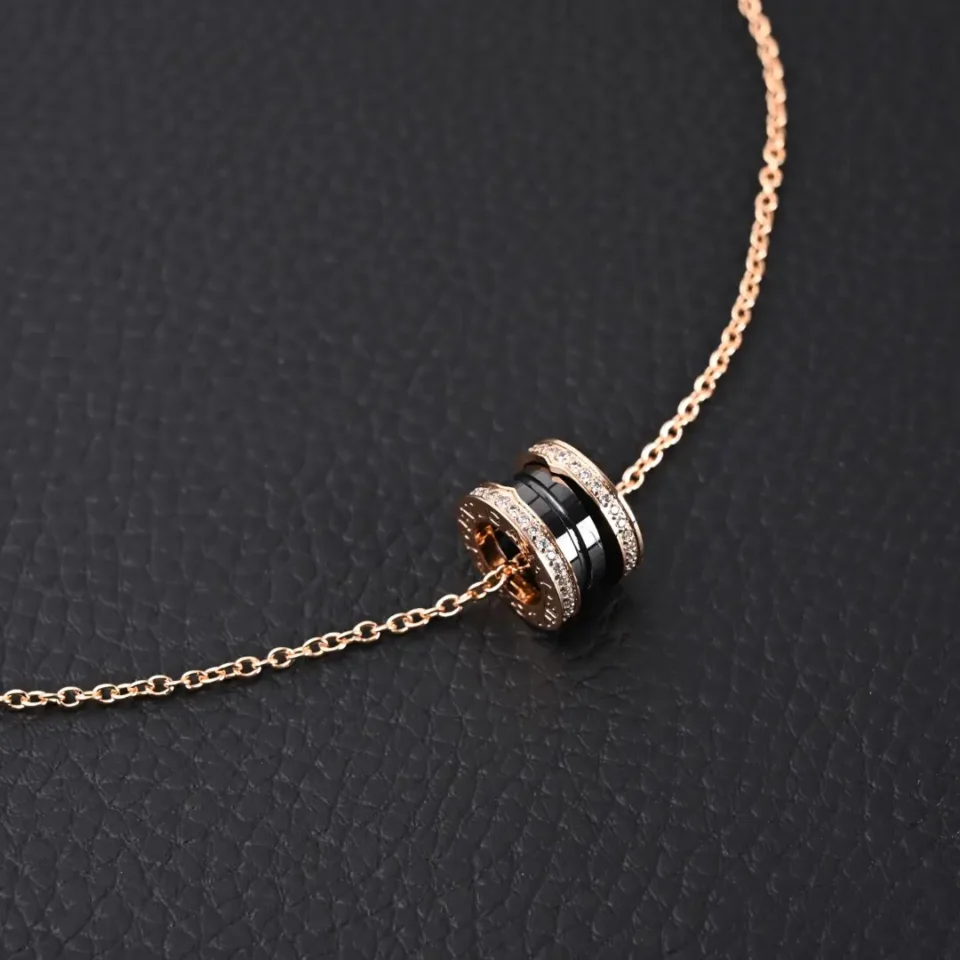 Bvlgari B.Zero1 necklace rose gold black ceramic diamond accents fine chain accessory