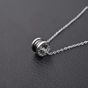 Bvlgari B.zero1 necklace silver stainless steel chain with black ceramic ring pendant accessory