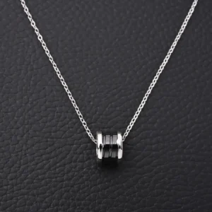 Bvlgari necklace steel silver chain black ceramic ring pendant accessory minimalist design