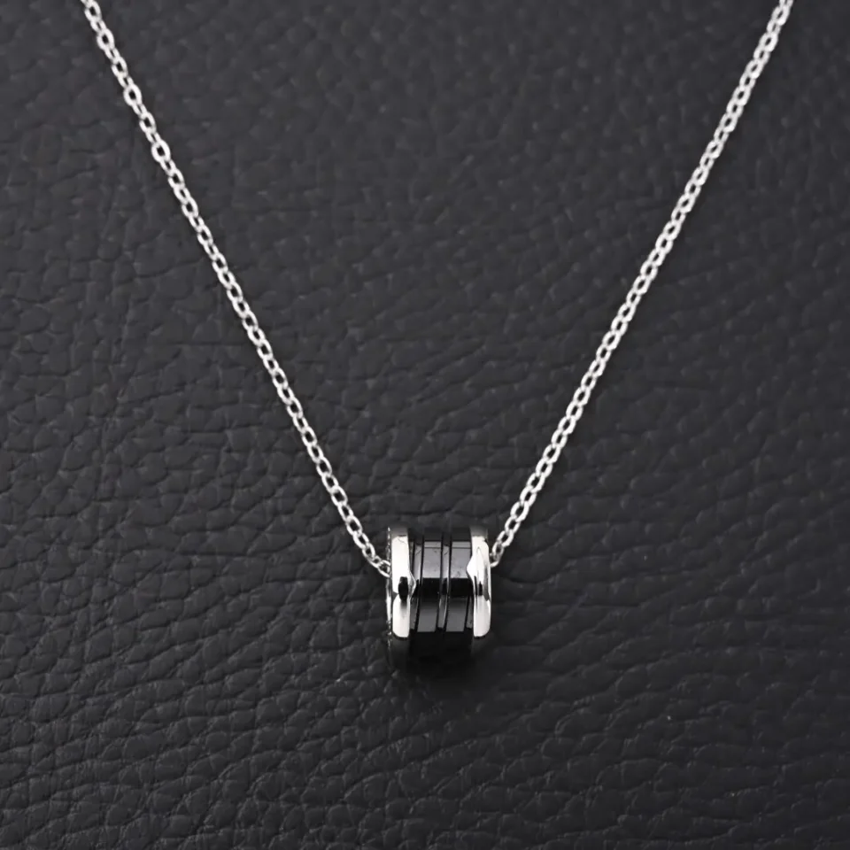 Bvlgari necklace steel silver chain black ceramic ring pendant accessory minimalist design