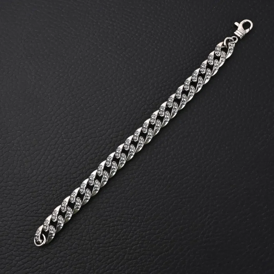 Chrome Hearts bracelet silver stainless steel chain link with floral detailing and lobster clasp closure