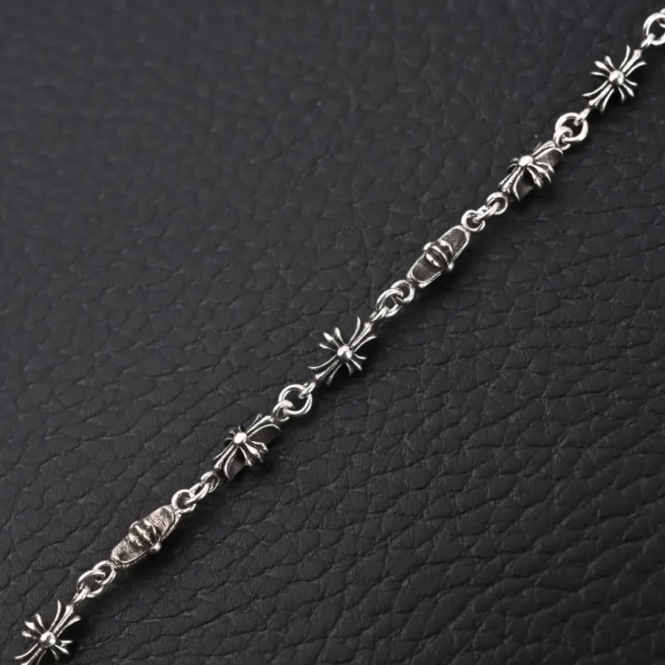 Chrome Hearts bracelet silver metal chain with cross motifs and polished finish accessory
