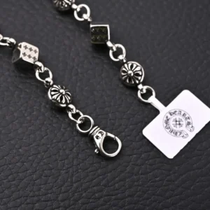 Chrome Hearts necklace silver chain with floral and dice motifs sterling silver lobster clasp accessory