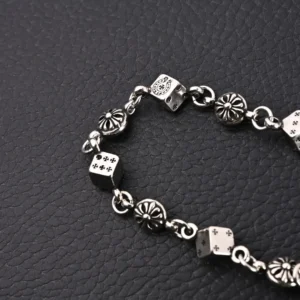 Chrome Hearts bracelet silver metal dice and floral link chain accessory