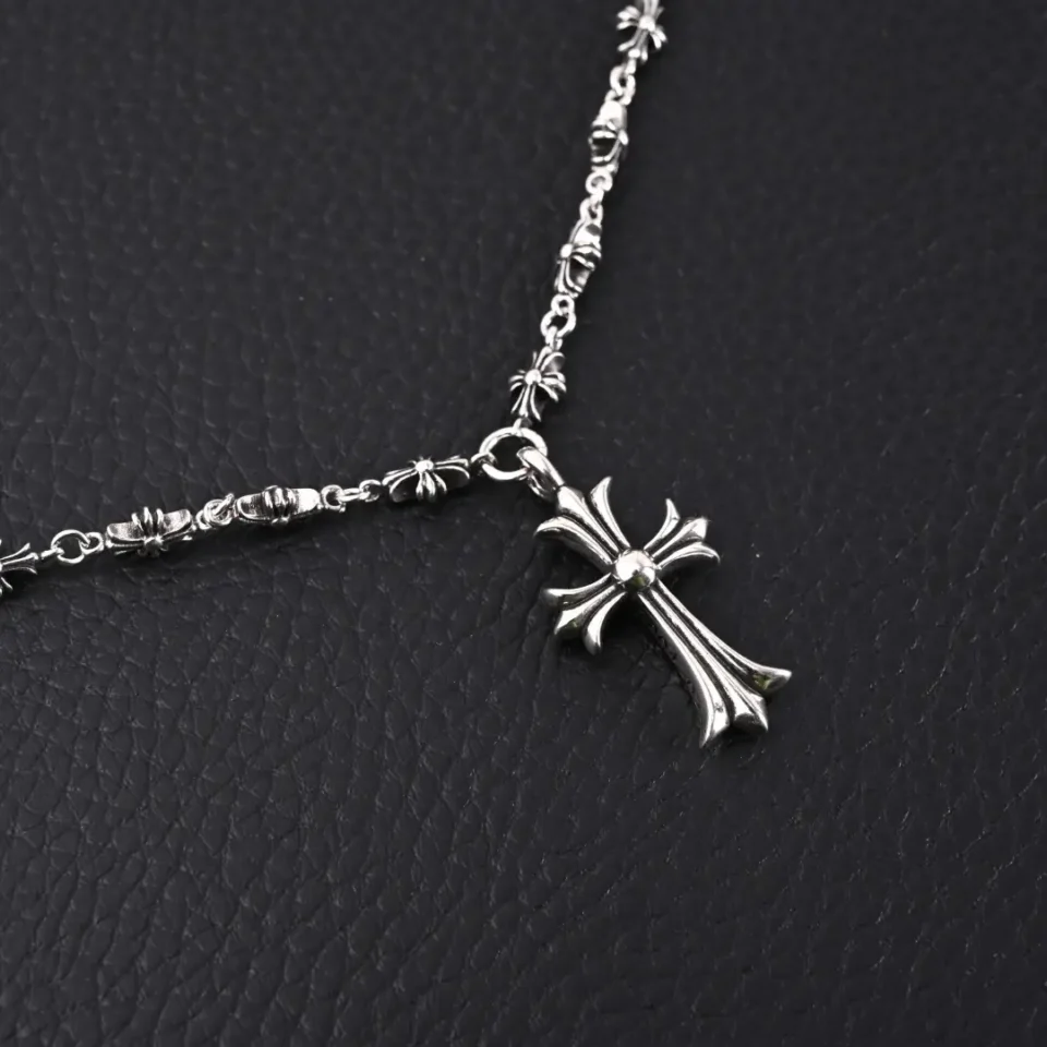 Chrome Hearts cross pendant silver necklace detailed fleur-de-lis links sterling silver accessory