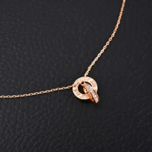 Bvlgari necklace rose gold color with pavé diamond interlocking circles pendant accessory