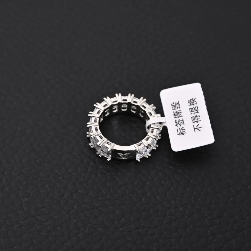 Louis Vuitton ring silver metal band with clear crystal embellishments luxury accessory