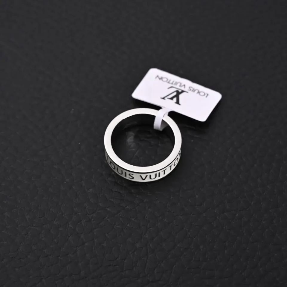Louis Vuitton ring silver metal with engraved brand name accessory with logo tag