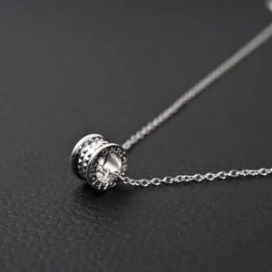 Bvlgari pendant necklace silver circular design with engraved logo sterling silver chain