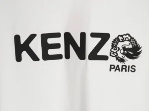 Kenzo graphic t-shirt white cotton with black KENZO Paris logo and dragon design