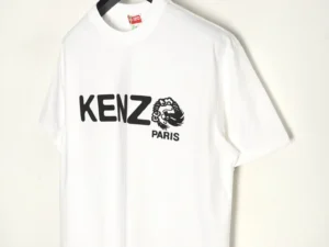 Kenzo T-shirt white cotton crew neck with black dragon logo print Paris design