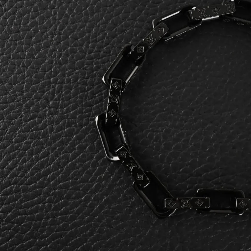 Louis Vuitton bracelet black metal chain links with monogram detail accessory