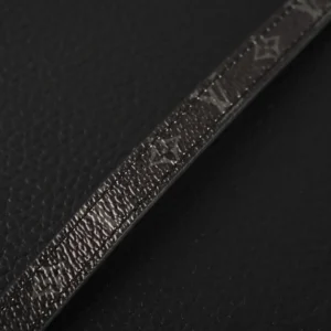 Louis Vuitton LINKS logo leather buckle bracelet showcasing intricate LV logo design on textured leather band.