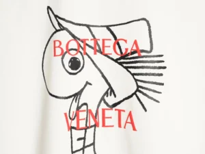 Bottega Veneta graphic print white cotton t-shirt with black abstract horse design and red logo text