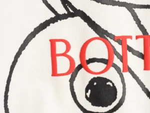 Bottega Veneta graphic print white cotton fabric with red and black embroidered detailing