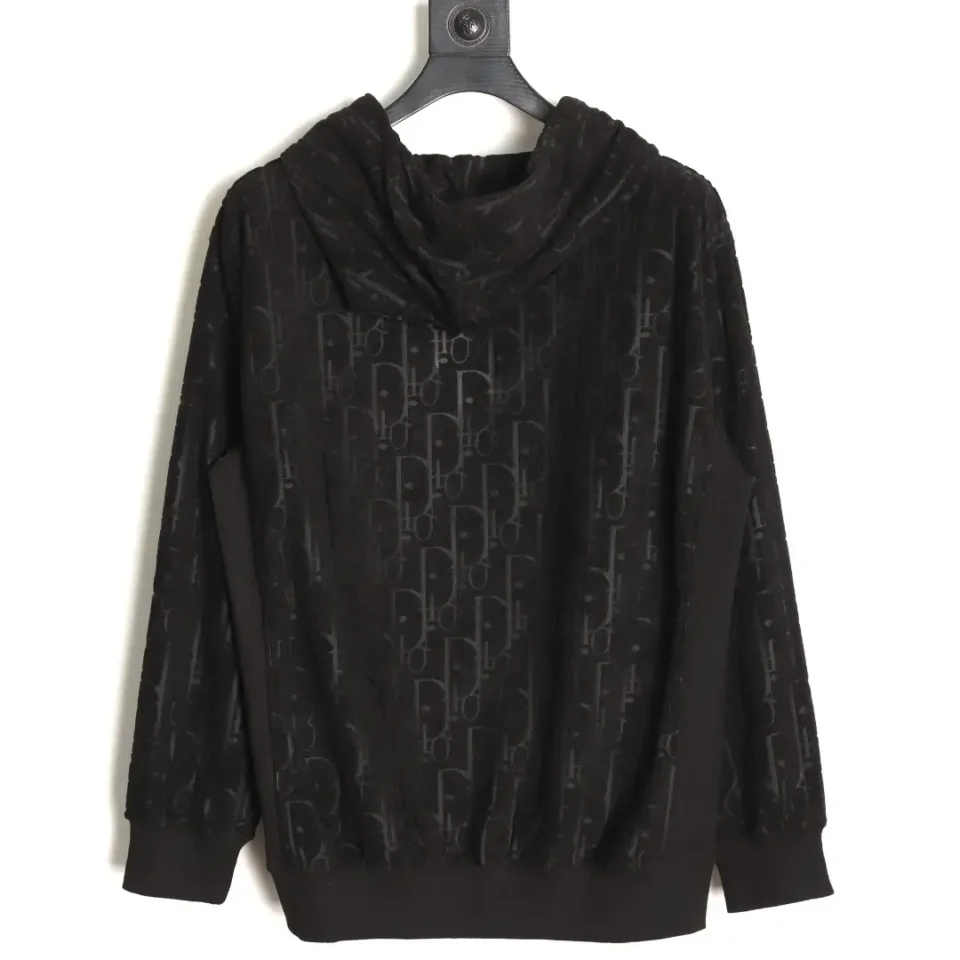 Dior hoodie black jacquard fabric monogram pattern long sleeves with hood