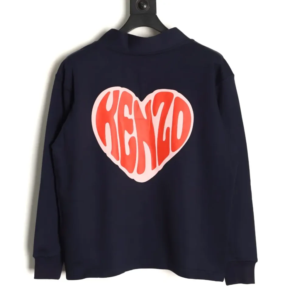 Kenzo sweatshirt navy blue cotton with large red heart logo on back long sleeve pullover