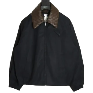 Louis Vuitton brown collar black jacket leather and canvas material casual outerwear