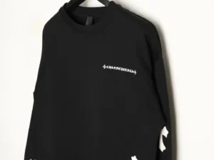 Chrome Hearts long sleeve shirt black cotton with white cross prints on sleeves and logo on chest