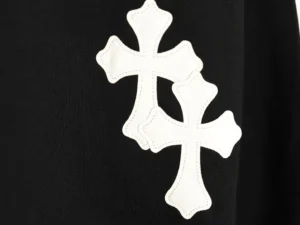 Chrome Hearts cross patch black cotton fabric with white leather appliqu&eacute; detailing