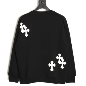 Chrome Hearts sweatshirt black cotton with white cross motifs on front and sleeve
