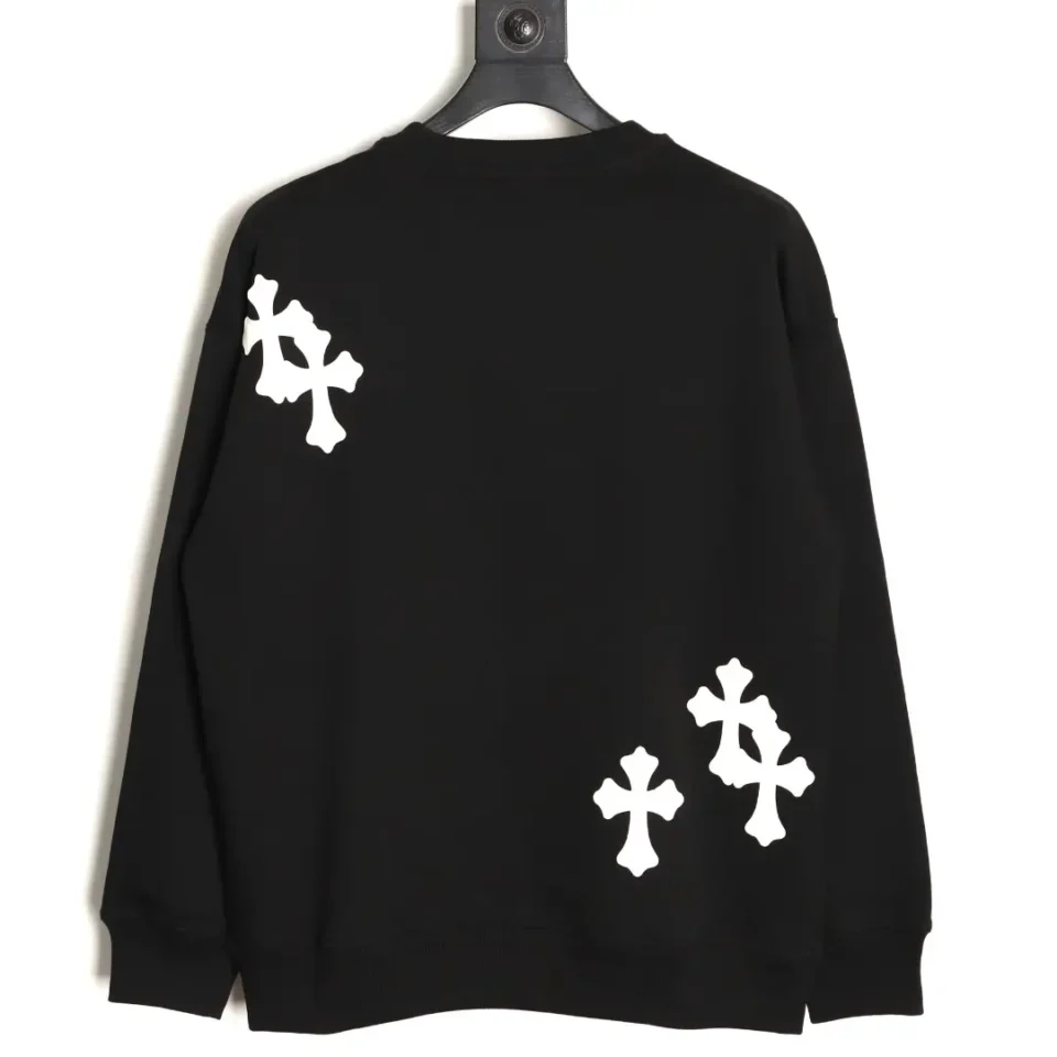 Chrome Hearts sweatshirt black cotton with white cross motifs on front and sleeve