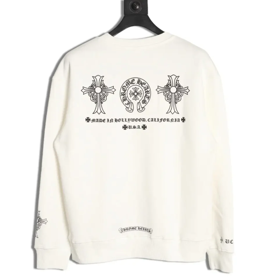 Chrome Hearts sweatshirt white cotton cross print made in Hollywood California design