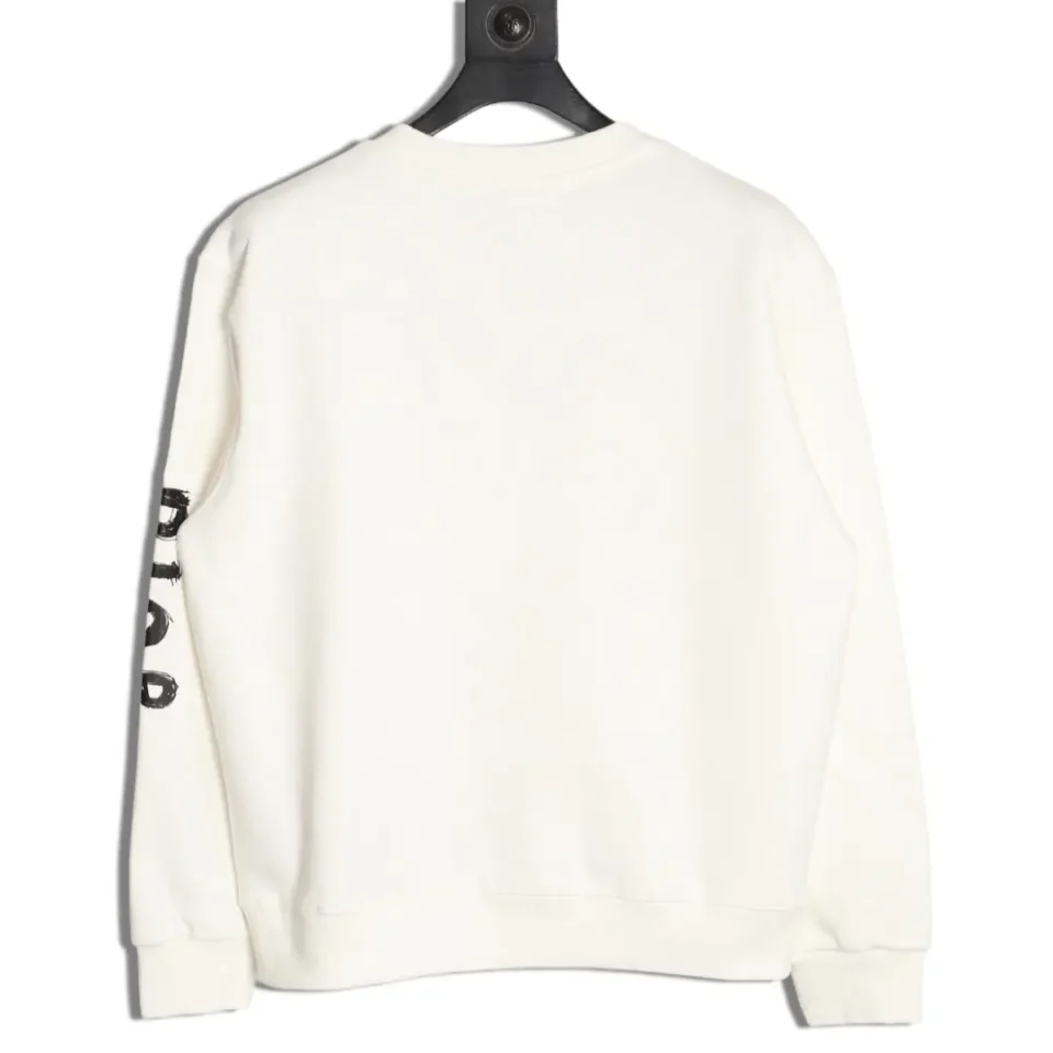 Dior sweatshirt white cotton long sleeves with black logo print on arm casual wear