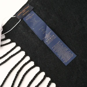 Louis Vuitton scarf black cashmere wool with fringe made in Italy luxury accessory