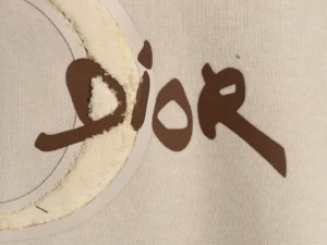 Dior sweatshirt beige cotton with brown Dior logo and textured crescent moon applique