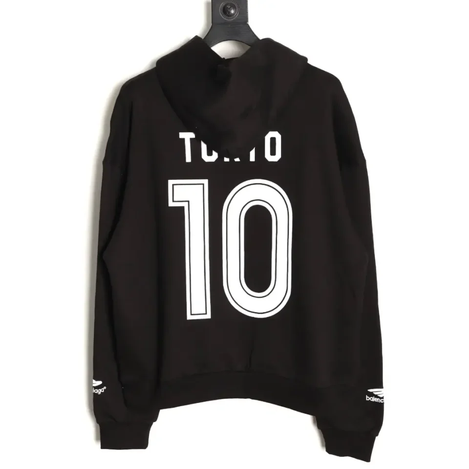 Balenciaga hoodie black cotton fabric white "TOKYO 10" print streetwear pullover