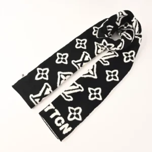 Louis Vuitton scarf black wool white monogram pattern luxury winter accessory
