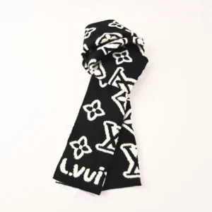 Louis Vuitton scarf black white wool monogram pattern accessory