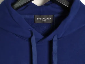 Balenciaga Unifit hoodie navy blue cotton blend fabric with drawstring hood and ribbed trim