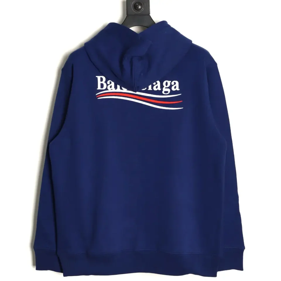 Balenciaga hoodie navy blue cotton logo print long sleeve sweatshirt