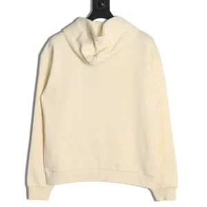 Louis Vuitton hoodie in cream color, showcasing the back view, featuring a hood and ribbed cuffs, designed for luxury replica fashion.