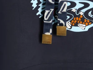 Louis Vuitton hoodie drawstring black navy cotton metal tips with engraved logo