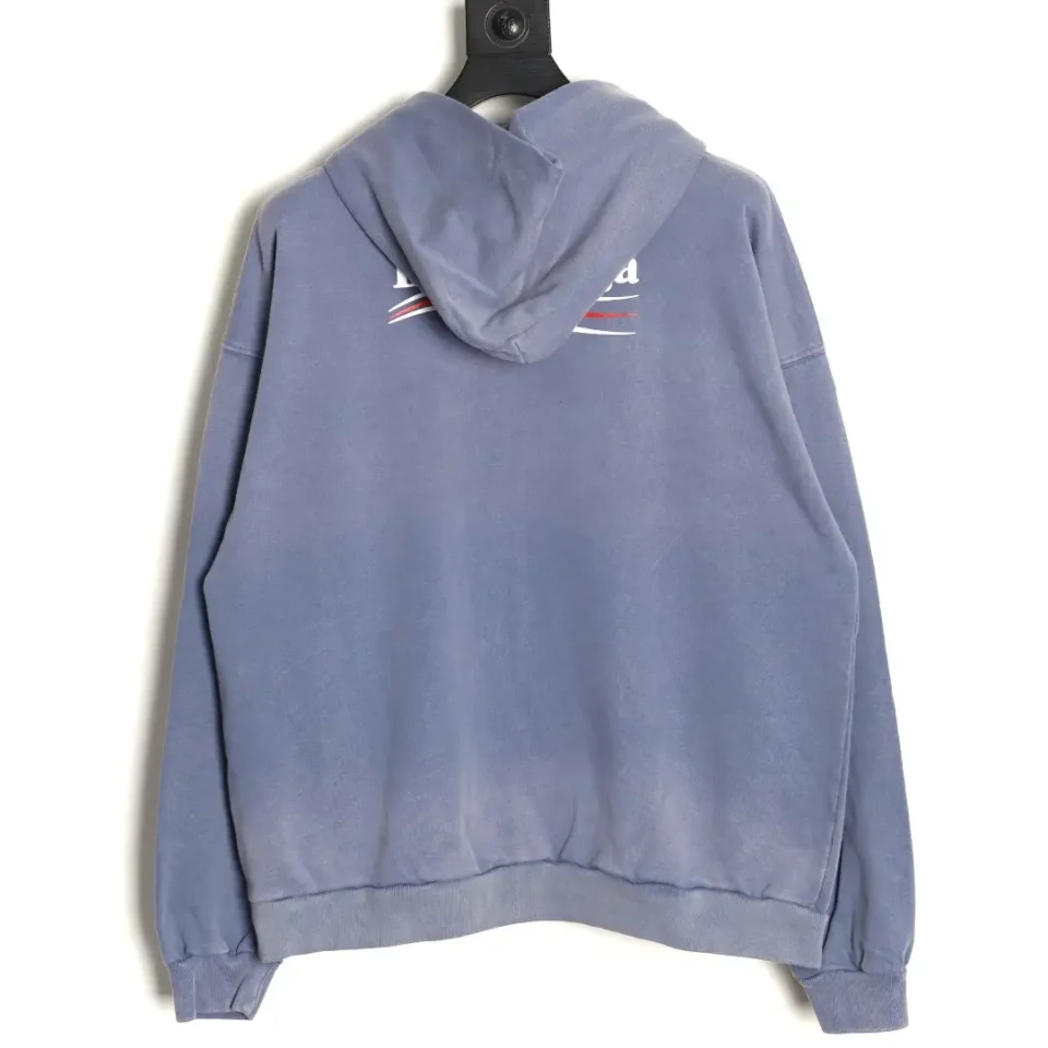 Unknown brand hoodie blue cotton blend casual wear with hood on rear view