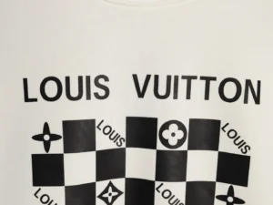 Louis Vuitton checkerboard print canvas tote bag white black leather accents