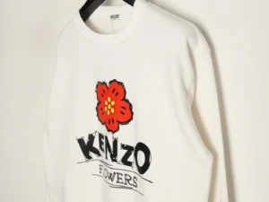 Kenzo sweatshirt white cotton with red flower graphic and black lettering design