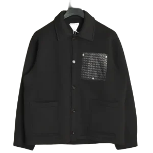 Moncler knitted cardigan black wool blend with checkered leather patch pocket