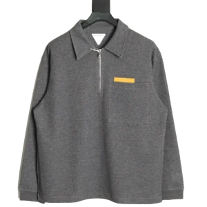 Acne Studios half-zip sweatshirt gray cotton blend with yellow chest detail