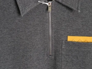 Repsgoat pullover shirt dark gray cotton fabric yellow pocket square silver zipper detail