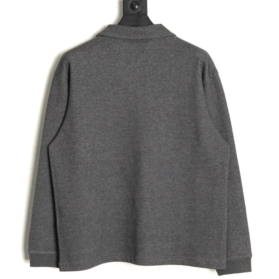 Repsgoat long sleeve shirt charcoal gray cotton knit top with collar and ribbed cuffs