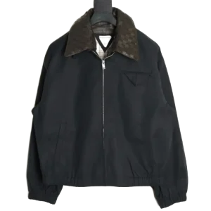 Louis Vuitton Men’s jacket black fabric brown monogram canvas collar with zipper closure