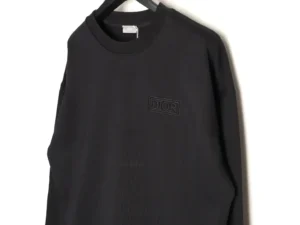 DIOR letter embroidered round neck sweatshirt in black, showcasing a minimalist design, suitable for both men and women, highlighting fabric quality and light luxury fashion.