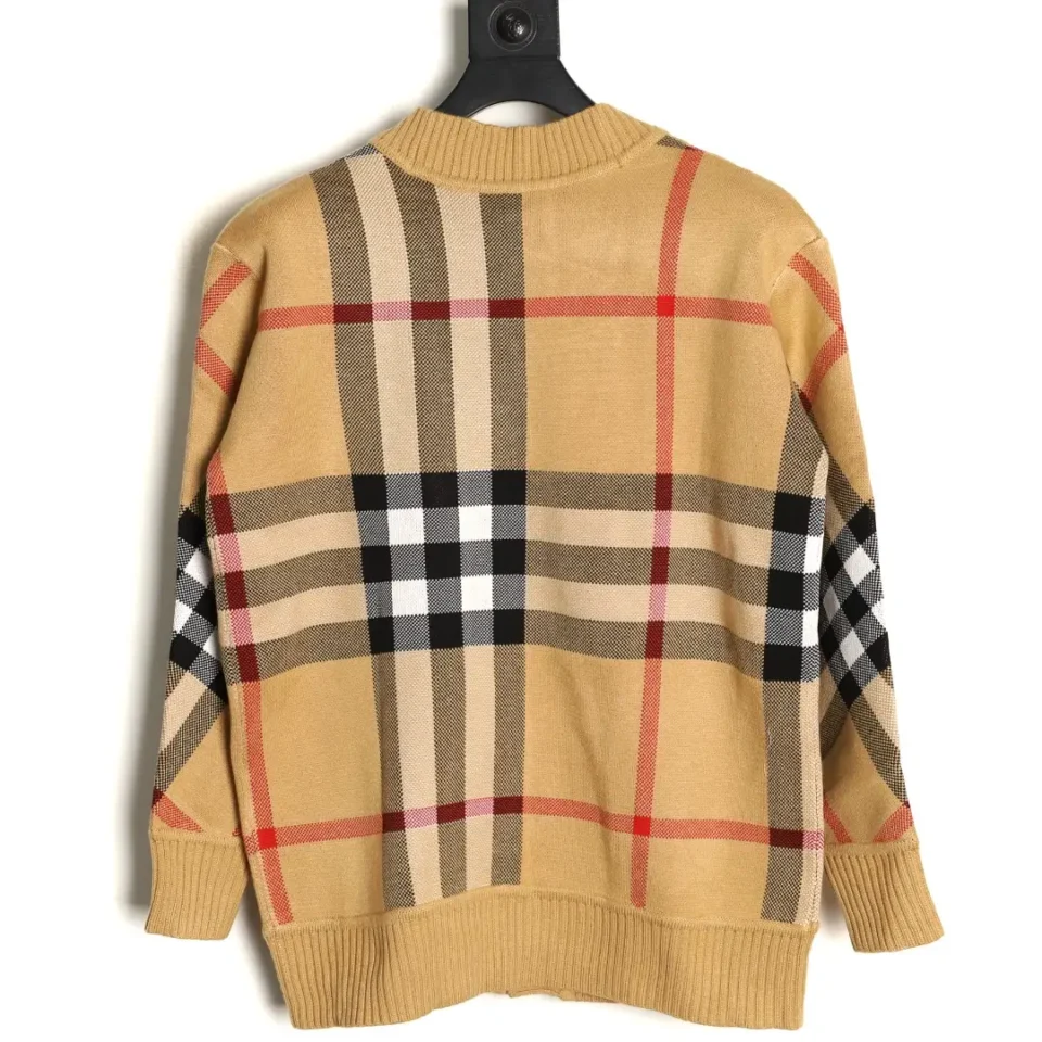 Burberry wool sweater beige classic check pattern knitwear with ribbed cuffs and hem