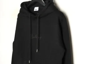 Burberry hoodie black cotton pullover with drawstring hood and subtle logo embroidery