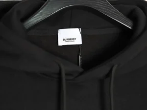 Burberry hoodie black cotton blend pullover with drawstring hood and Burberry label inside neckline